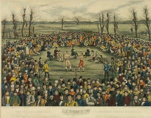 O Grande Concurso entre Sayers e Heenan por 200 Libras por lado, gravado por J. R. Mackrell e J.B. Rowbotham (aquatint) de J.B. and Brown J. Rowbotham