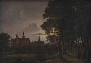 Castelo de Frederiksborg ao luar de Johan Christian Dahl