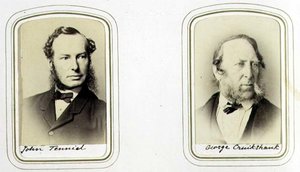 Retratos de Sir John Tenniel (1820-1914) e George Cruikshank (1792-1878) c.1860 (estampado em albúmen) de J.C. Watkins