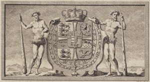 O brasão de armas dinamarquês com os selvagens como portadores de escudo de J.F. Clemens