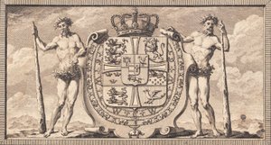 O brasão de armas dinamarquês com os selvagens como portadores de escudo
