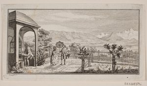 Um terraço com jardim em Genthod com um casal passeando de J.F. Clemens