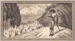 Um homem em um campo de neve se apoia em uma longa equipe de J.F. Clemens
