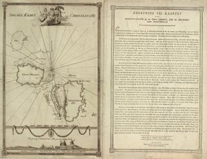 Mapa de Christiansø com a página de texto de J.F. Clemens