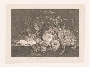 Natureza morta com frutos e ostras
Galerie des peintres flamands, hollandais et allemands de Le Brun (título da série) de J.L.L.C. Zentner