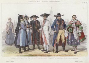 Caucasian Race, Teutons, North Germans (gravura colorida)