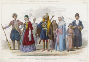 Raças Georgianas, Circassianas e Arménias (gravura a cores)