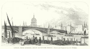 Londres, de Bankside, abaixo da ponte Southwark (gravura)
