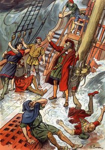 Vasco da Gama aqui durante uma tempestade no Cabo da Boa Esperança, na África do Sul de J.L Beuzon (fl.1880 1940)