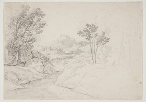 Estudo paisagístico com edifícios junto a ribeiras. Itália de J.L. Lund
