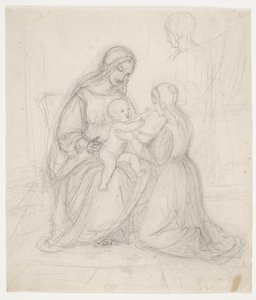 Madonna sentada com criança e mulher ajoelhada de J.L. Lund