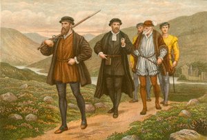 John Knox carregando a espada antes de George Wishart, após a tentativa de assassinato em Dundee