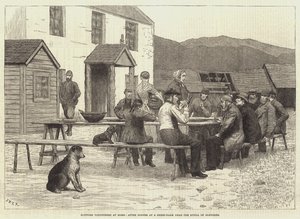 Voluntários escoceses em casa, depois do jantar em uma fazenda de ovelhas perto do Spital of Glenshee