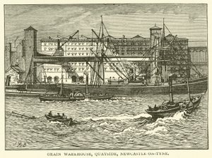Grain Warehouse, Quayside, Newcastle-on-Tyne (gravura) de J.R. Brown