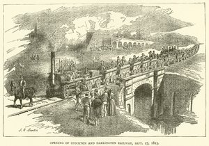 Abertura de Stockton e Darlington Railway, 27 de Setembro de 1825 (gravura) de J.R. Brown