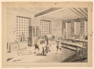 A oficina de um marceneiro da Enciclopédia de Diderot de J.R. Lucotte