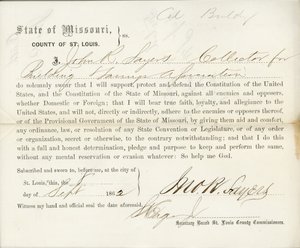 Juramento de lealdade de John R. Sayers do Missouri, Condado de St. Louis de J.R. Sayers
