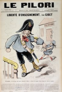 Liberdade de ensino por Gibet: A Guarda - Você pode gritar pai! O Prefeito mandou encher a Escola Laique e... será enchida (Caricatura na Escola Laique), capa do "Le Pilori" de 31 de outubro