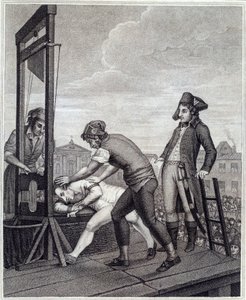 A execução de Maximilian de Robespierre (1758-1794) tem a guilhotina em 28/07/1794 no Place de la Concorde Engraving de James Idnarpila depois de J. Beys. 1799, aproximadamente. Paris, Musee Carnavalet de J. (after) Beys
