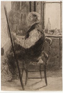 Artista sentado no cavalete de J. Alden Weir