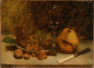 Uvas, faca e copo de J. Alden Weir