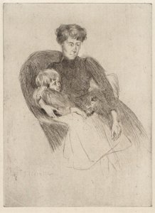Mulher e criança, sentados (mãe e criança com brinquedo) de J. Alden Weir