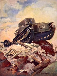 Um Tanque da Primeira Guerra Mundial (cor litho) de J. Allen (after) Shuffrey