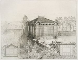 Planos e elevação de um pavilhão de jardim, c.1880
