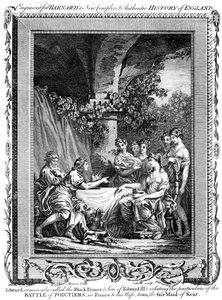 Eduardo, o Príncipe Negro, relatando os detalhes da Batalha de Poictiers, século XIX.