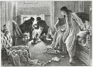Levantei minha mão com muita suavidade e tirei a adaga de debaixo do travesseiro, ilustração de uma história policial de suspense &39;a história de uma cicatriz&39;, de &39;Appleton&39;s Journal&39;, 23 de março de 1872. de J. Filmer