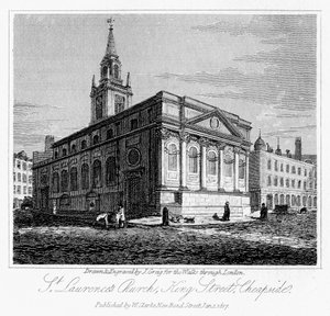 Igreja de St Laurences, King Street, Cheapside, cidade de Londres, 1817.