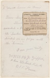 Carta ao editor de competição do Liverpool Weekly Courier, 1917 de J. Griffiths