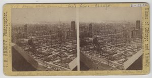 Estereografia do sudoeste da vista da torre da água após o fogo de Chicago de 1871 de J. H. Abbott