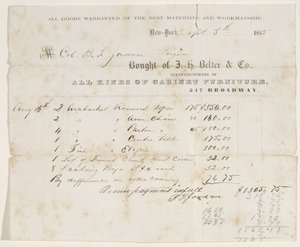 Bill of Sale para o Coronel BS Jordan, 5 de setembro de 1855 (tinta no papel) de J. H. Belter and Co. J. H. Belter and Co.
