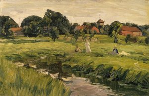 Crianças à beira do riacho (óleo sobre tela) de J. Hansch