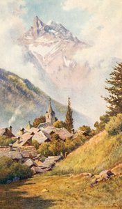Os Dents du Midi de Gryon, acima de Bex, JHL (litografia a cores)