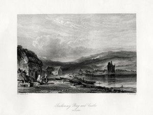 Scalloway Bay e castelo, Zetland, século XIX de J. Horsburgh