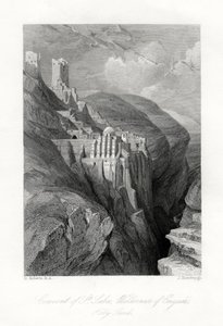 O convento de St Saba, região selvagem de Engadi, Terra Santa, século XIX. de J. Horsburgh