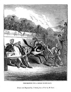 Preparação para uma corrida de cavalos romana, 1843 de J. Jackson