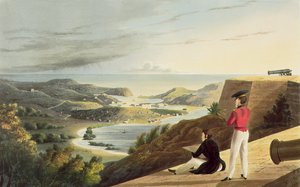 Vista do porto inglês, Antígua do grande forte de George, monte das monges, gravado por T. Fielding, bar. por T. und G. Underwood, 1827