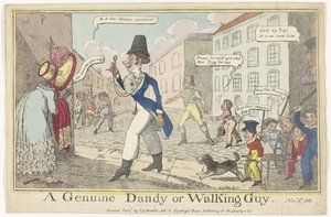 Spotprent op de dandy op Guy Fawkes Day
Um Dandy Genuíno ou Walking Guy (título sobre o objecto) de J. Lewis Marks