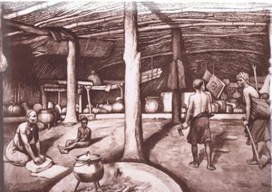 Dentro de um kraal Kaffir, de cartazes da escola MacMillan, c.1950-60s (lito)