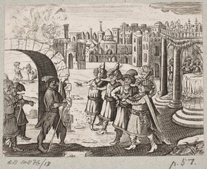 Ilustração de Adam Olearius, “Persian Rosenthal por um engenhoso poeta Schich Saadi […]”, Schleswig 1660 de J. Muller