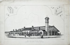 Nova estação em Dovor (sic). Caminho de ferro de Londres, Chatham e Dovor. 1860 (gravura sobre papel) de J. R. Jobbins