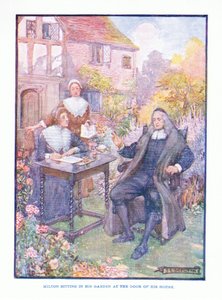 Milton sentado em seu jardim na porta de sua casa, do pub de literatura inglesa.by TC & EC Jack, c.1920