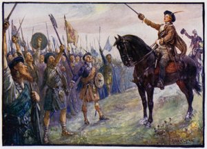 O Bonnie Prince Charlie, de 25 anos, dirigindo-se a suas tropas, a ascensão jacobita de 1745