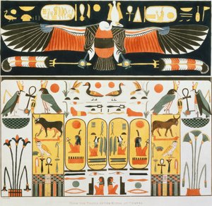 Mural das Tumbas dos Reis de Tebas, descoberto por G. Belzoni, quadro 2 de "Placas Ilustrativas das Pesquisas no Egito e na Núbia", gravado por Charles Hullmandel (1789-1850) 1820-22) (iluminado de J. Ricci