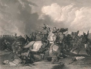Ricardo III. e o conde de Richmond na batalha de Bosworth, 1485, em meados do século XIX.