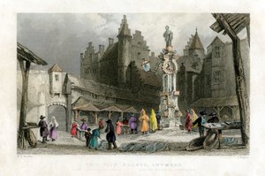 O mercado de peixe, Antuérpia, Bélgica, século XIX.