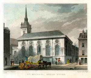 Igreja de St Michael Queenhithe, cidade de Londres, 1831.